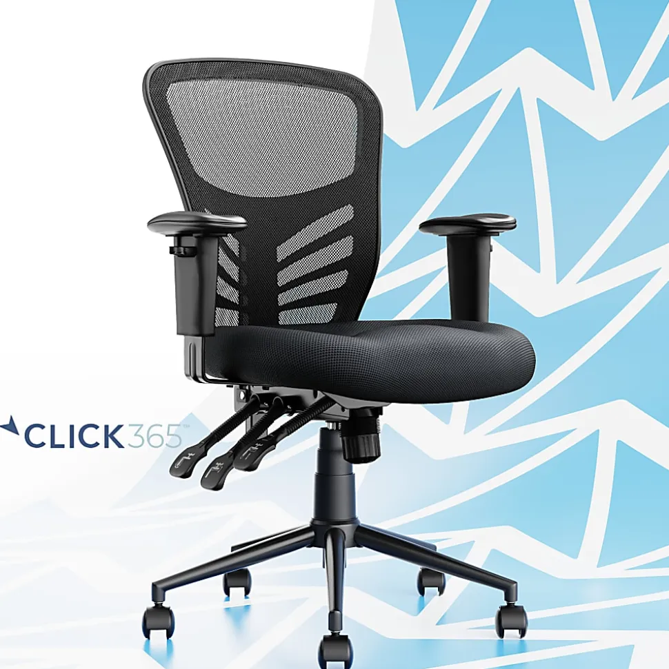 Click365 Flow Ergonomic Mesh Mid-Back Office Task Chair, Black