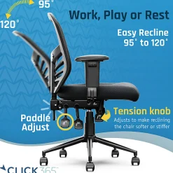 Click365 Flow Ergonomic Mesh Mid-Back Office Task Chair, Black