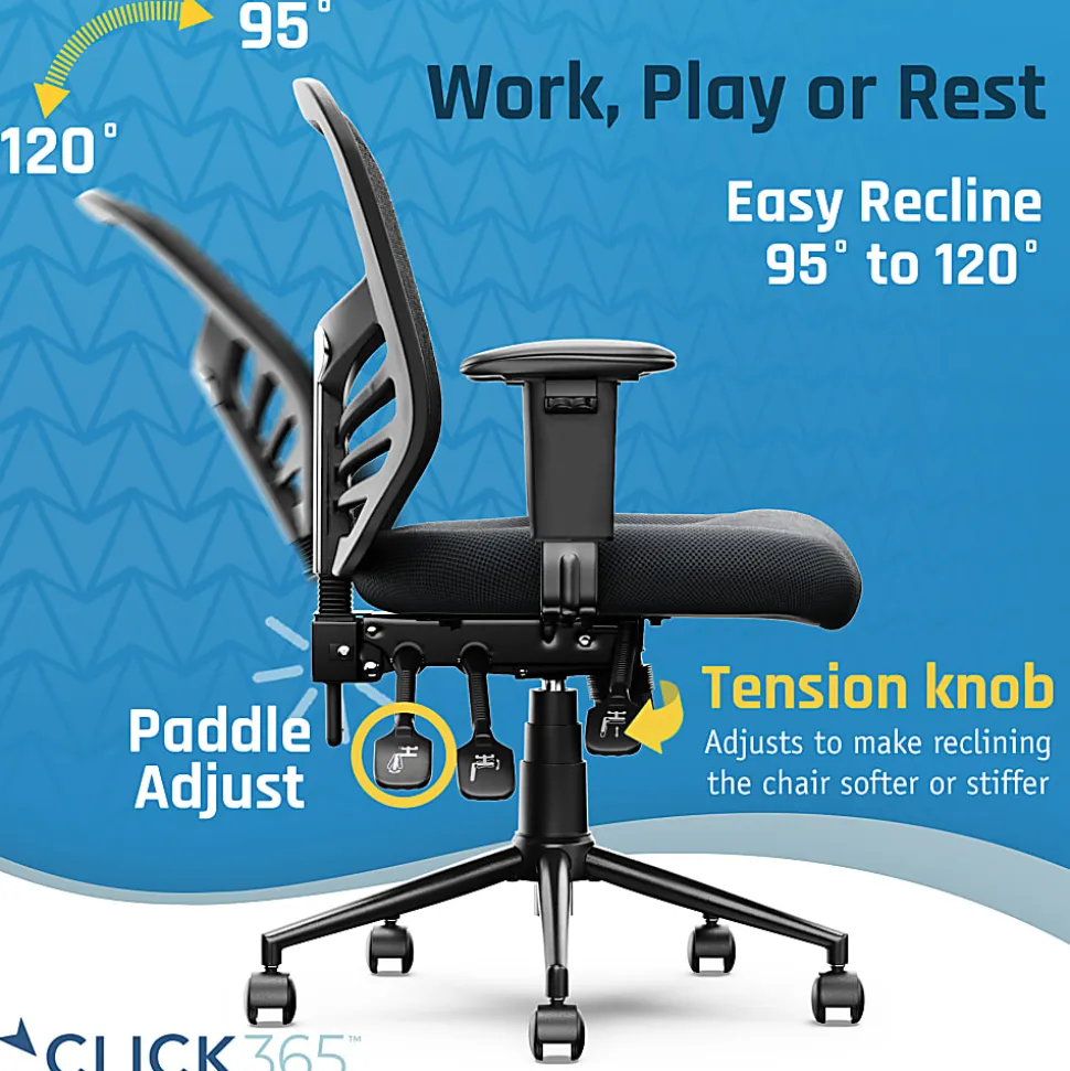 Click365 Flow Ergonomic Mesh Mid-Back Office Task Chair, Black