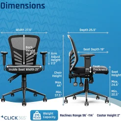 Click365 Flow Ergonomic Mesh Mid-Back Office Task Chair, Black