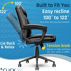 Click365 Transform 1.0 Ergonomic Bonded Leather Mid-Back Manager Office Chair, Black