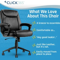 Click365 Transform 1.0 Ergonomic Bonded Leather Mid-Back Manager Office Chair, Black