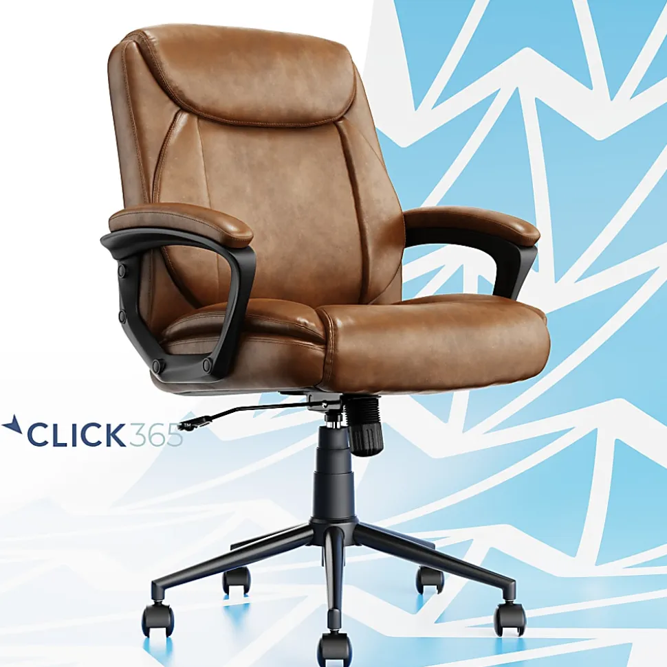 Click365 Transform 1.0 Ergonomic Bonded Leather Mid-Back Manager Office Chair, Cognac