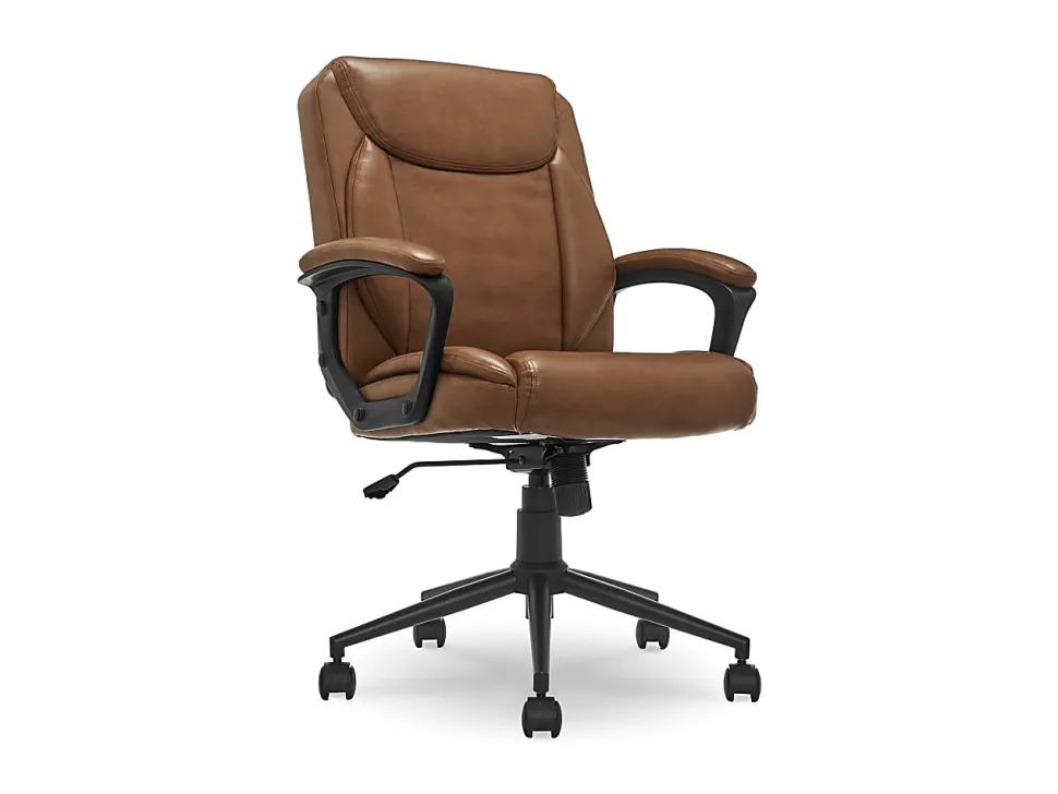 Click365 Transform 1.0 Ergonomic Bonded Leather Mid-Back Manager Office Chair, Cognac