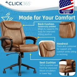 Click365 Transform 1.0 Ergonomic Bonded Leather Mid-Back Manager Office Chair, Cognac
