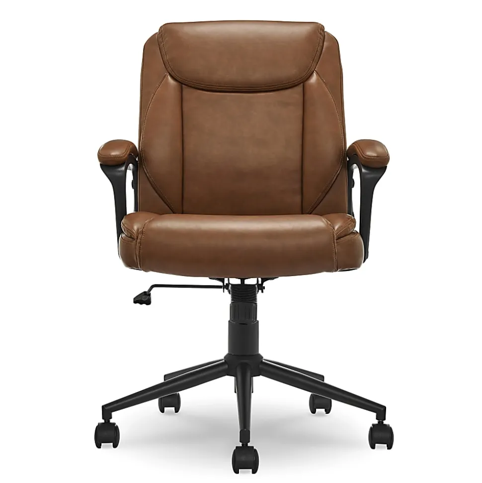 Click365 Transform 1.0 Ergonomic Bonded Leather Mid-Back Manager Office Chair, Cognac