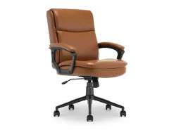 Click365 Transform 2.0 Ergonomic Bonded Leather Mid-Back Office Chair, Cognac/Black