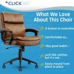 Click365 Transform 2.0 Ergonomic Bonded Leather Mid-Back Office Chair, Cognac/Black
