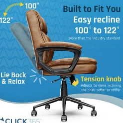 Click365 Transform 2.0 Ergonomic Bonded Leather Mid-Back Office Chair, Cognac/Black