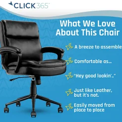 Click365 Transform 2.0 Ergonomic Bonded Leather Mid-Back Office Chair, Black