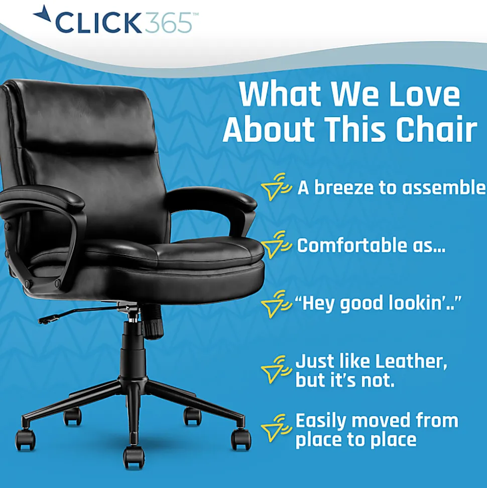 Click365 Transform 2.0 Ergonomic Bonded Leather Mid-Back Office Chair, Black