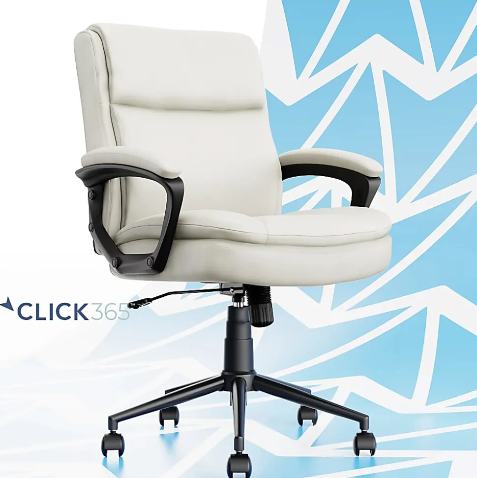 Click365 Transform 2.0 Ergonomic Bonded Leather Mid-Back Office Chair, White/Black