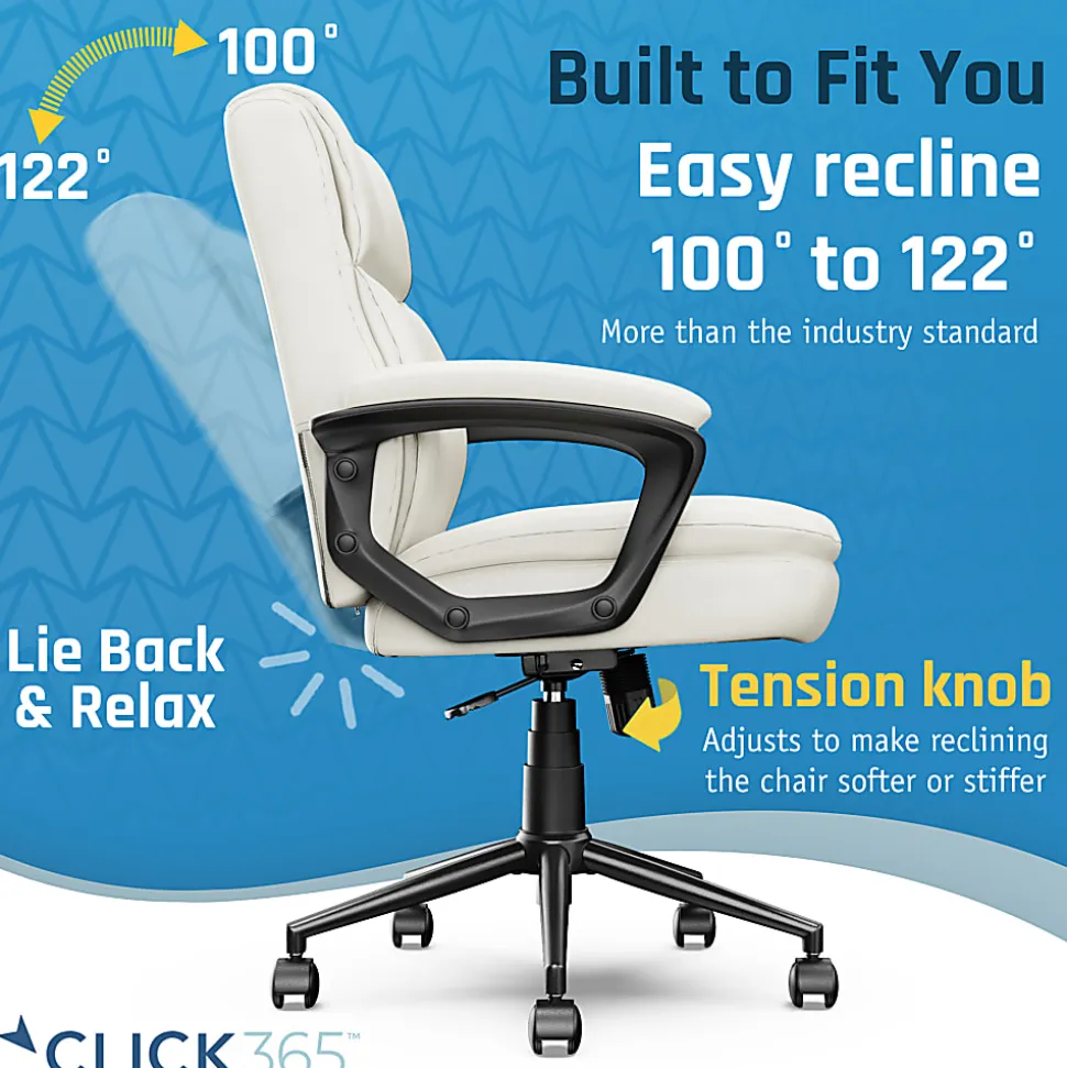 Click365 Transform 2.0 Ergonomic Bonded Leather Mid-Back Office Chair, White/Black