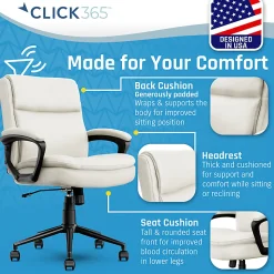 Click365 Transform 2.0 Ergonomic Bonded Leather Mid-Back Office Chair, White/Black