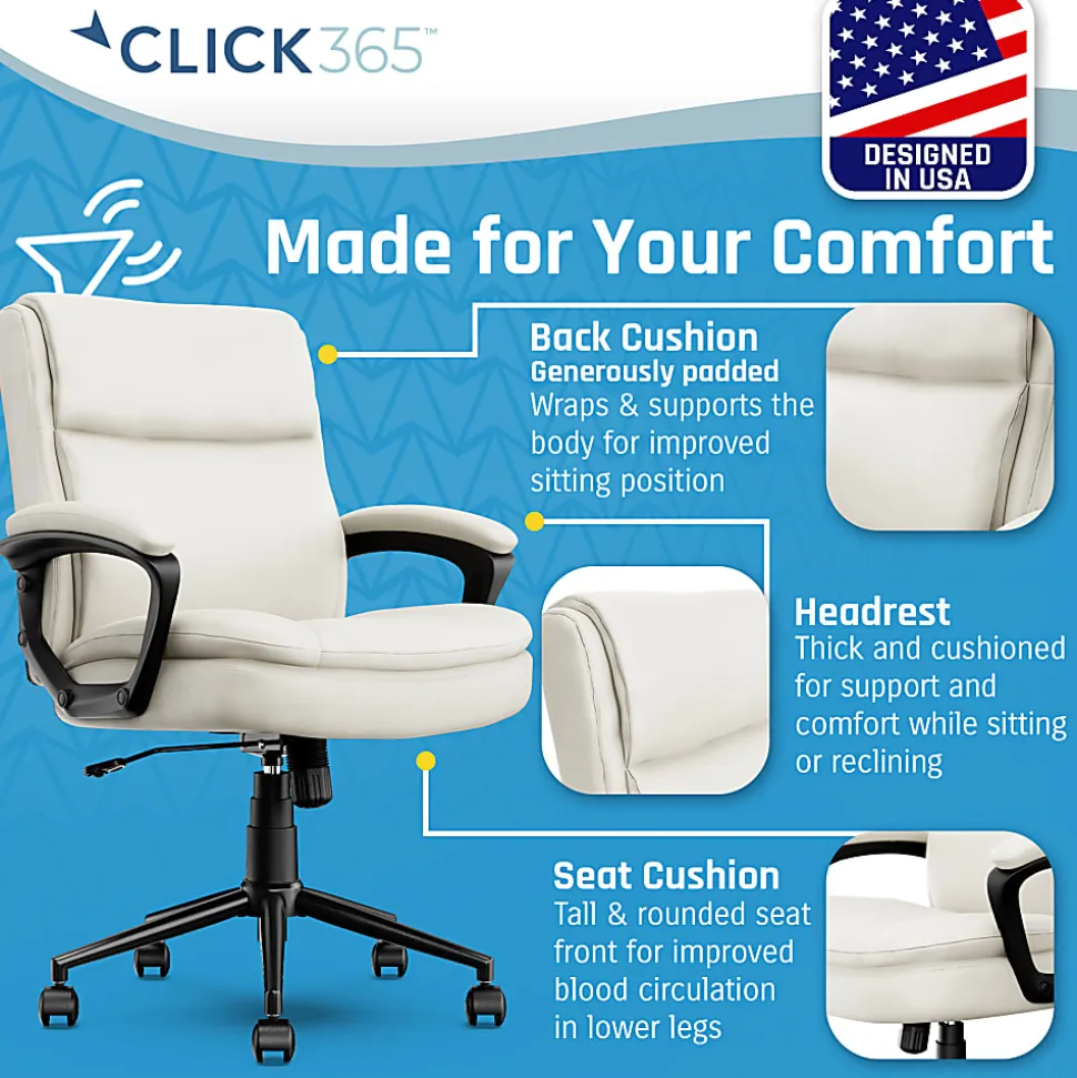 Click365 Transform 2.0 Ergonomic Bonded Leather Mid-Back Office Chair, White/Black
