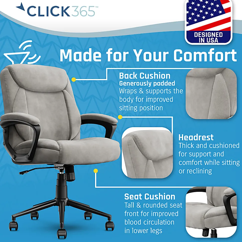 Click365 Transform 1.0 Ergonomic Faux Leather Mid-Back Manager Office Chair, Gray/Black