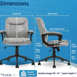 Click365 Transform 1.0 Ergonomic Faux Leather Mid-Back Manager Office Chair, Gray/Black