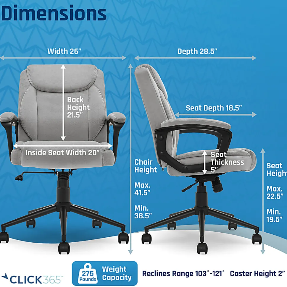 Click365 Transform 1.0 Ergonomic Faux Leather Mid-Back Manager Office Chair, Gray/Black