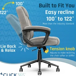 Click365 Transform 1.0 Ergonomic Faux Leather Mid-Back Manager Office Chair, Gray/Black