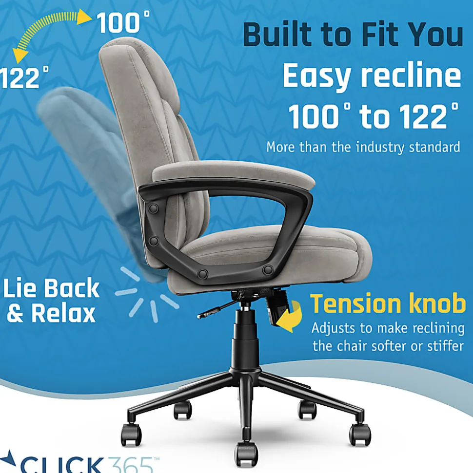 Click365 Transform 1.0 Ergonomic Faux Leather Mid-Back Manager Office Chair, Gray/Black