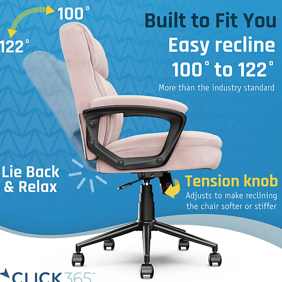 Click365 Transform 2.0 Ergonomic Fabric Mid-Back Desk Chair, Pink/Black