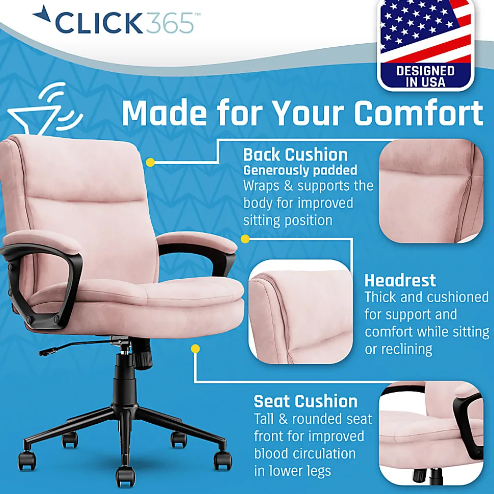 Click365 Transform 2.0 Ergonomic Fabric Mid-Back Desk Chair, Pink/Black