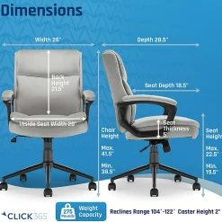 Click365 Transform 2.0 Ergonomic Fabric Mid-Back Desk Chair, Gray/Black