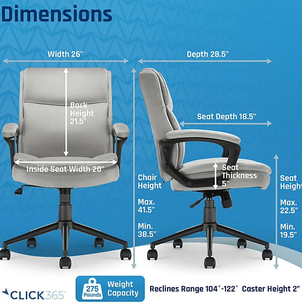 Click365 Transform 2.0 Ergonomic Fabric Mid-Back Desk Chair, Gray/Black