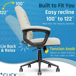 Click365 Transform 3.0 Ergonomic Vegan Leather Mid-Back Manager's Chair, Off-White