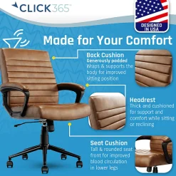 Click365 Transform 3.0 Ergonomic Vegan Leather Mid-Back Manager's Chair, Cognac