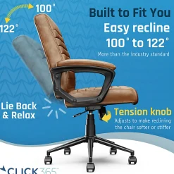 Click365 Transform 3.0 Ergonomic Vegan Leather Mid-Back Manager's Chair, Cognac