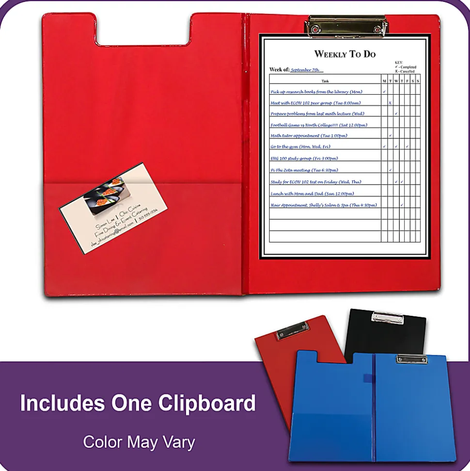 C-Line Clipboard Folders, 8-1/2" x 11", Blue/Red/Black, Pack Of 12 Folders