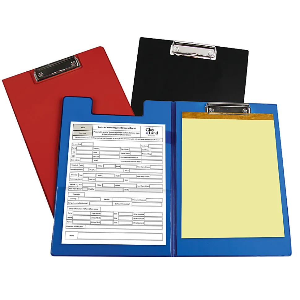 C-Line Clipboard Folders, 8-1/2" x 11", Blue/Red/Black, Pack Of 12 Folders