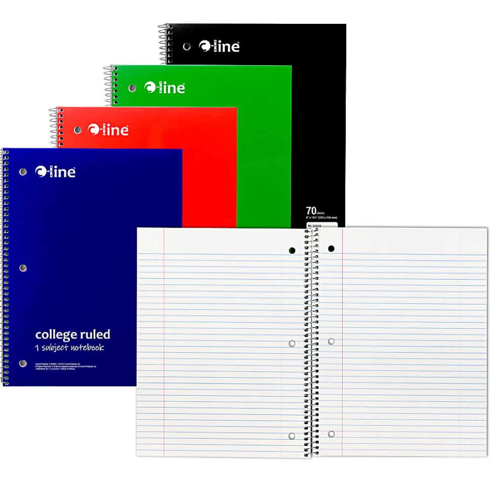 C-Line College Rule Spiral Notebooks, 8" x 10-1/2", 70 Sheets, Assorted Colors, Pack Of 24 Notebooks