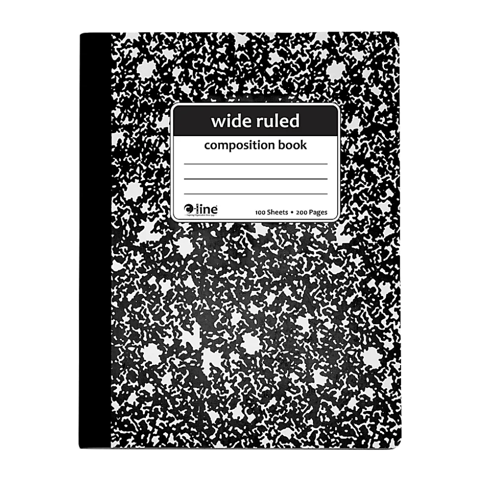 C-Line Composition Notebooks, 7-1/2" x 9-3/4", Wide Rule, 100 Sheets, Black Marble, Pack Of 12 Notebooks