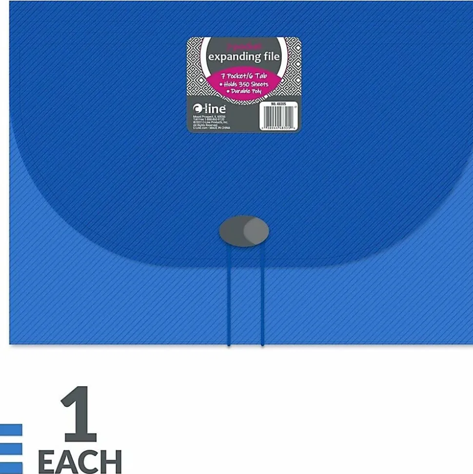 C-Line® 7-Pocket Expanding File, Letter Size, Blue