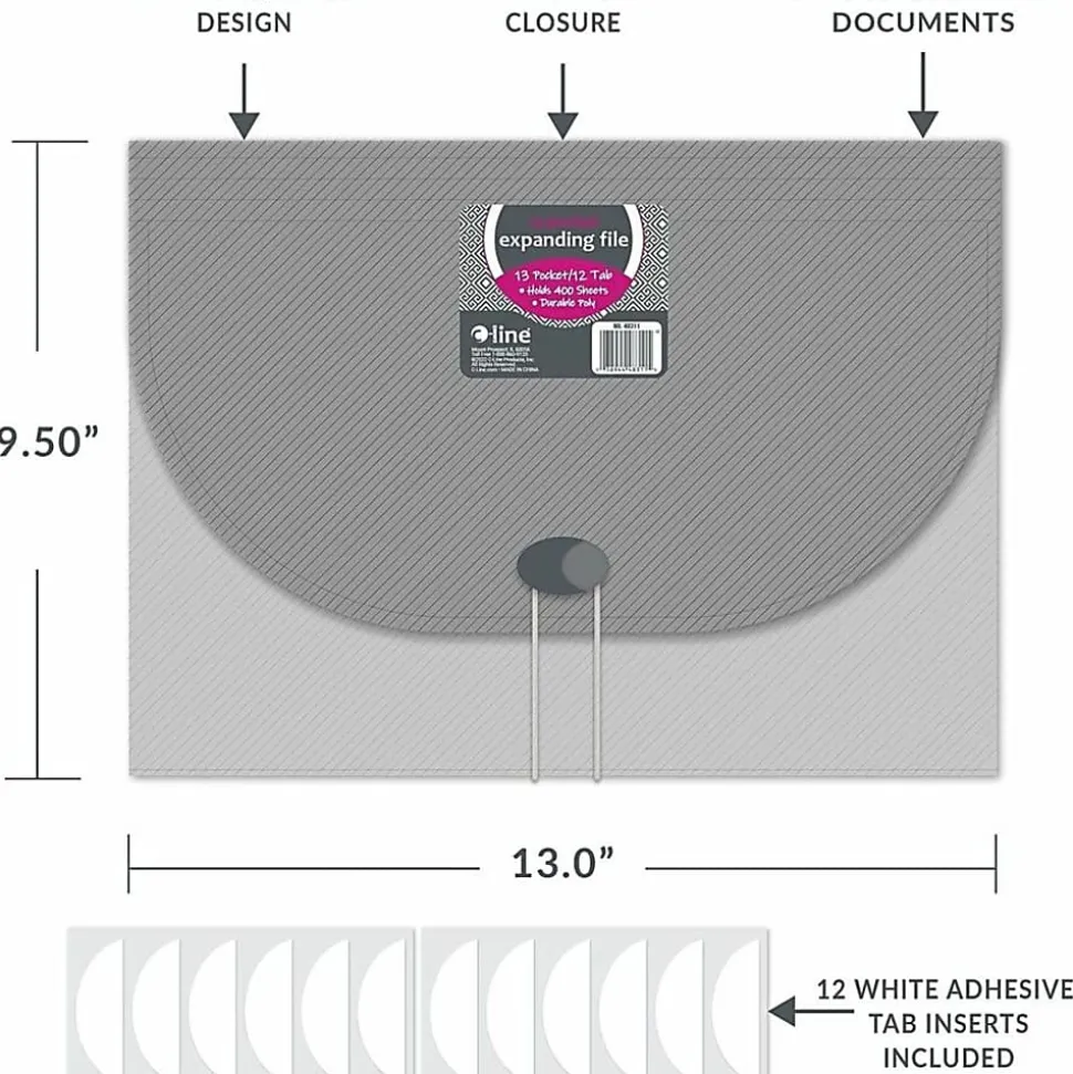 C-Line® 13-Pocket Expanding File, Letter Size, Smoke