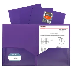 C-Line 2-Pocket Heavyweight Poly Portfolios, 8-1/2" x 11", Purple, Pack Of 25 Portfolios