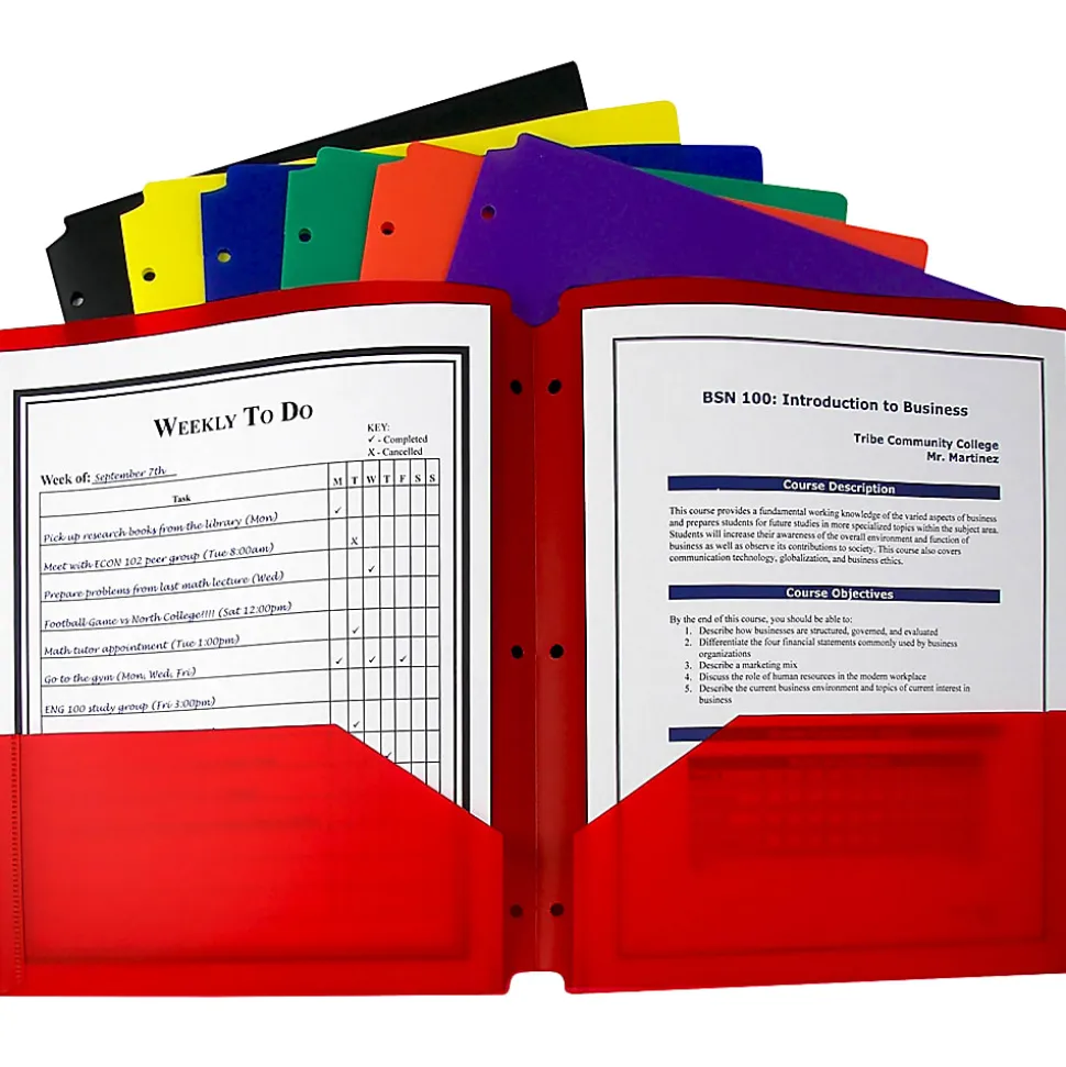 C-Line 2-Pocket 3-Hole Punch Poly Folders, Letter Size, Assorted Colors, Pack Of 36 Folders