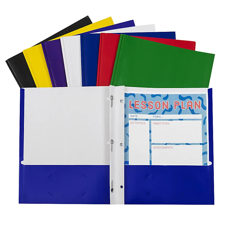 C-Line 2-Pocket Paper Folders With Prongs, Letter Size, Assorted Colors, Pack Of 100 Folders
