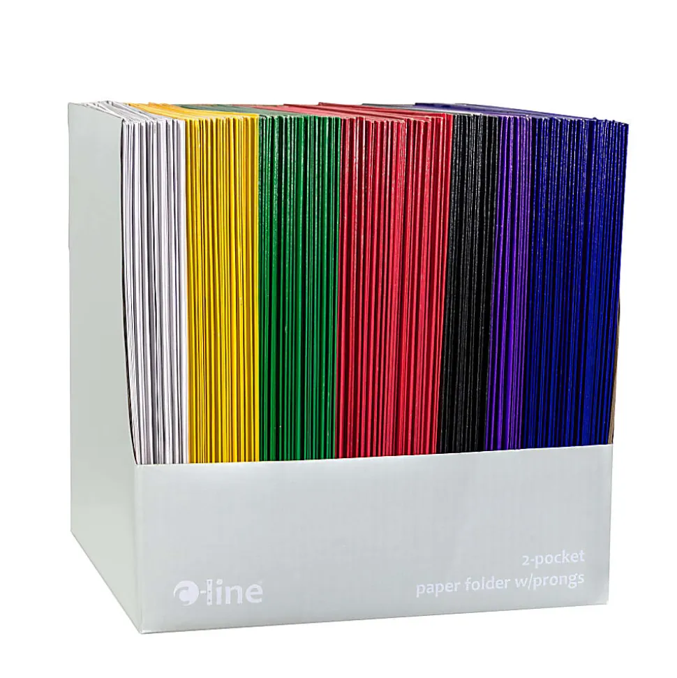 C-Line 2-Pocket Paper Folders With Prongs, Letter Size, Assorted Colors, Pack Of 100 Folders