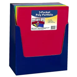 C-Line 3-Pocket Poly Portfolios, 8-1/2" x 11", Assorted Colors, Box Of 24 Portfolios