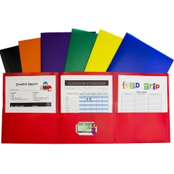 C-Line 3-Pocket Poly Portfolios, 8-1/2" x 11", Assorted Colors, Box Of 24 Portfolios