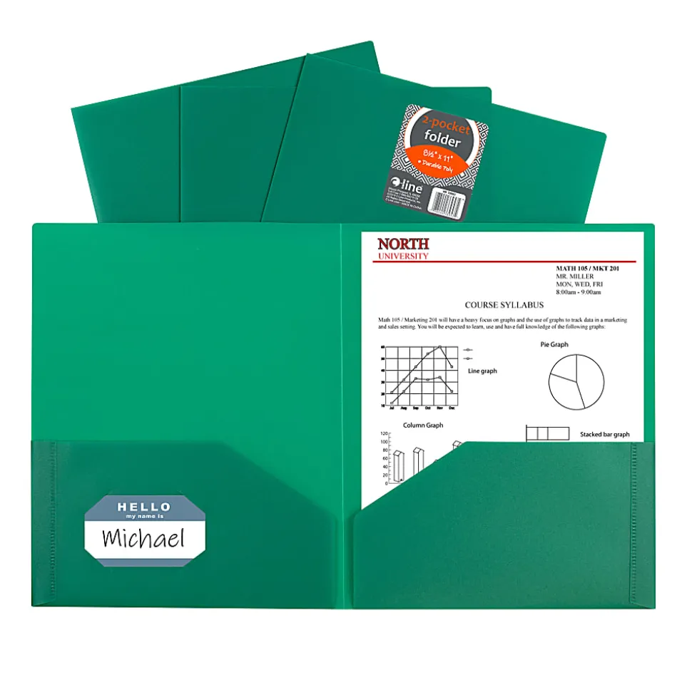 C-Line 2-Pocket Poly Portfolios, Letter Size, Green, Pack Of 25 Portfolios