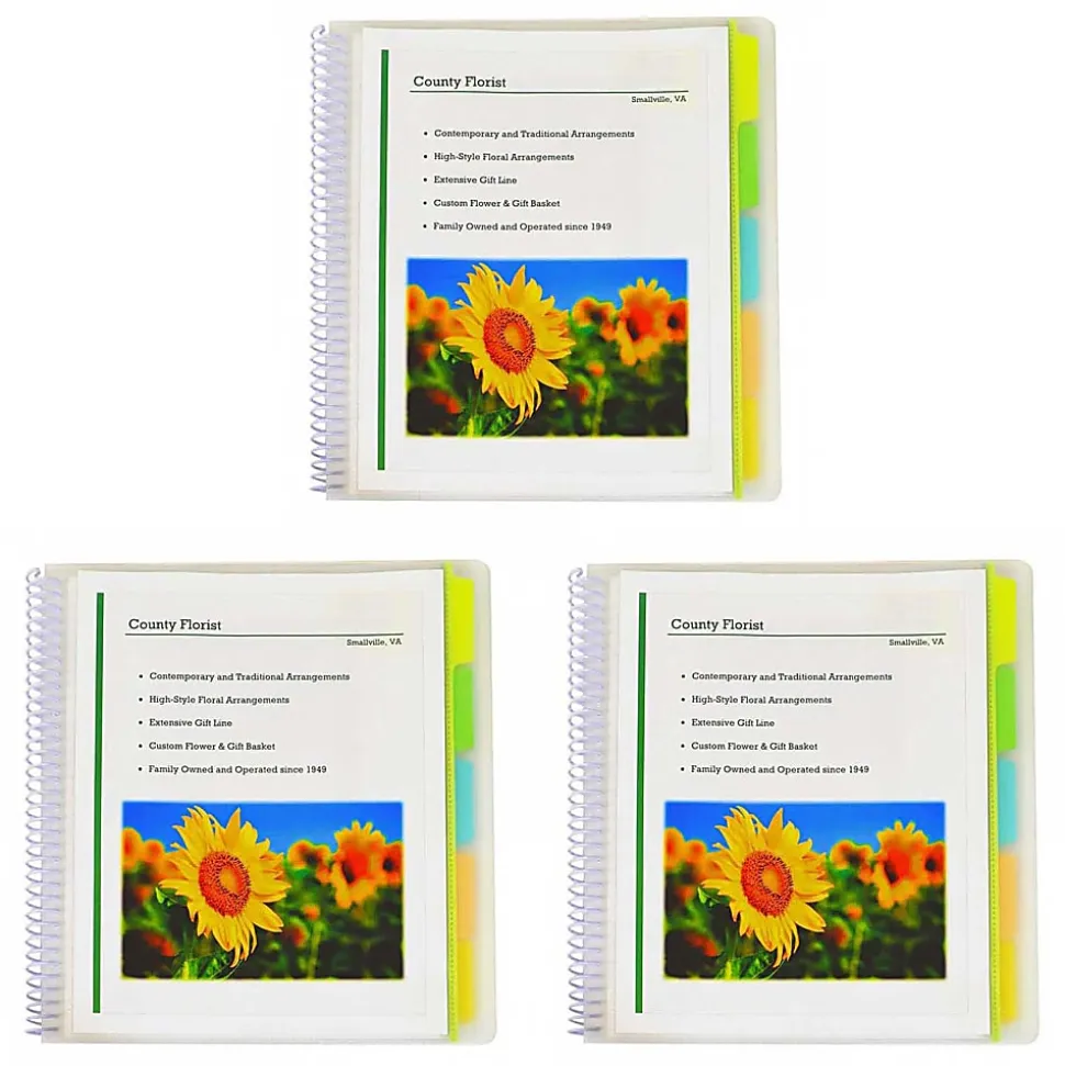 C-Line 10-Pocket Poly Portfolios With Write-On Index Tabs, 8-1/2" x 11", 5-Tab, Clear, Pack Of 3 Portfolios
