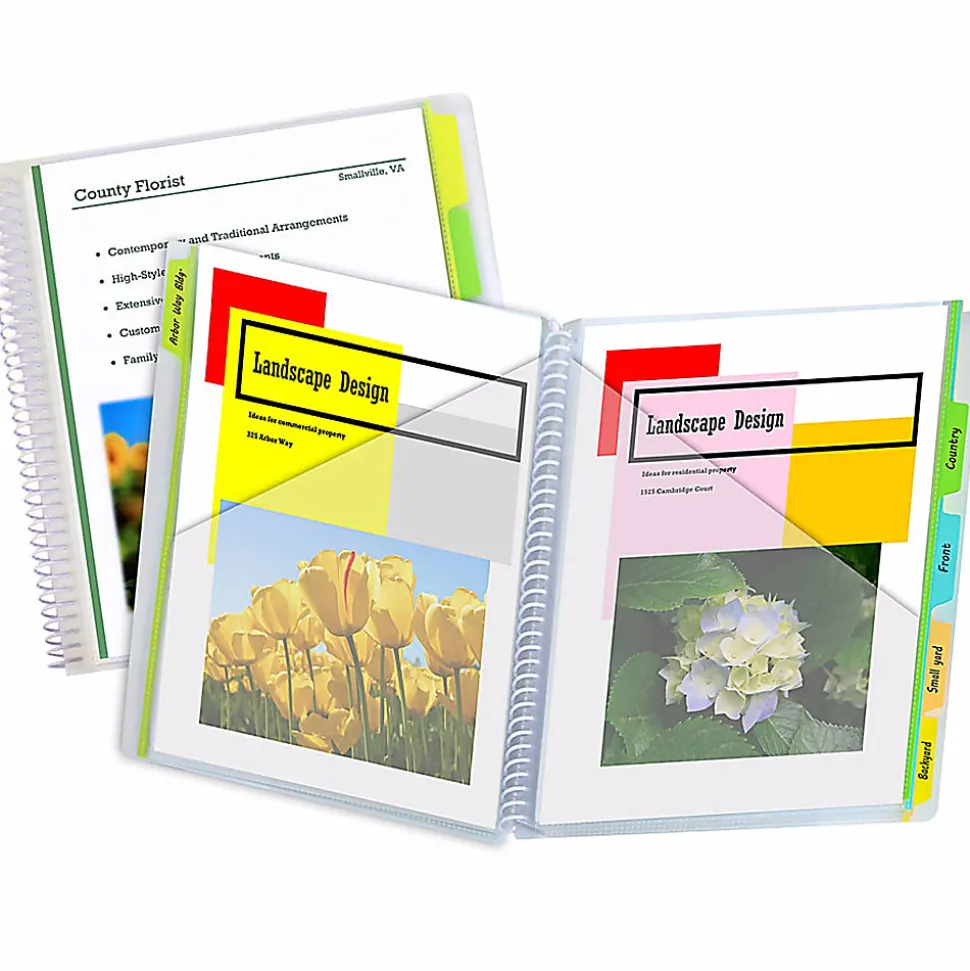 C-Line 10-Pocket Poly Portfolios With Write-On Index Tabs, 8-1/2" x 11", 5-Tab, Clear, Pack Of 3 Portfolios