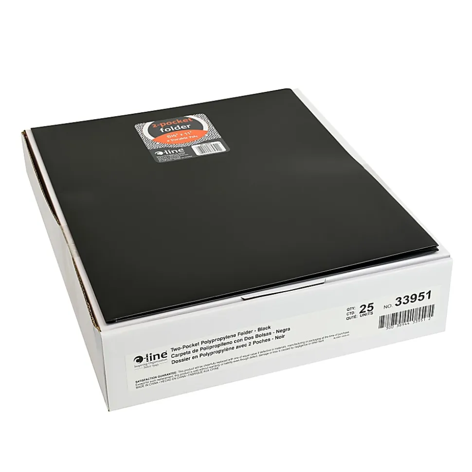 C-Line 2-Pocket Poly Portfolios, 8-1/2" x 11", Black, Pack Of 25 Portfolios