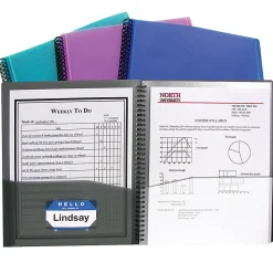 C-Line® 8-Pocket Spiral-Bound Poly Portfolios, 8 1/2" x 11", Assorted Colors, Pack Of 6