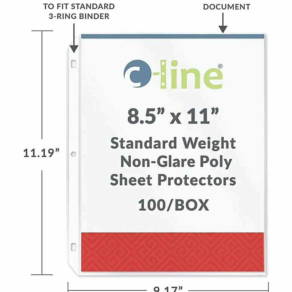 C-Line® Polypropylene Top-Loading Sheet Protectors, 8 1/2" x 11", Standard Weight, Nonglare, Box Of 100