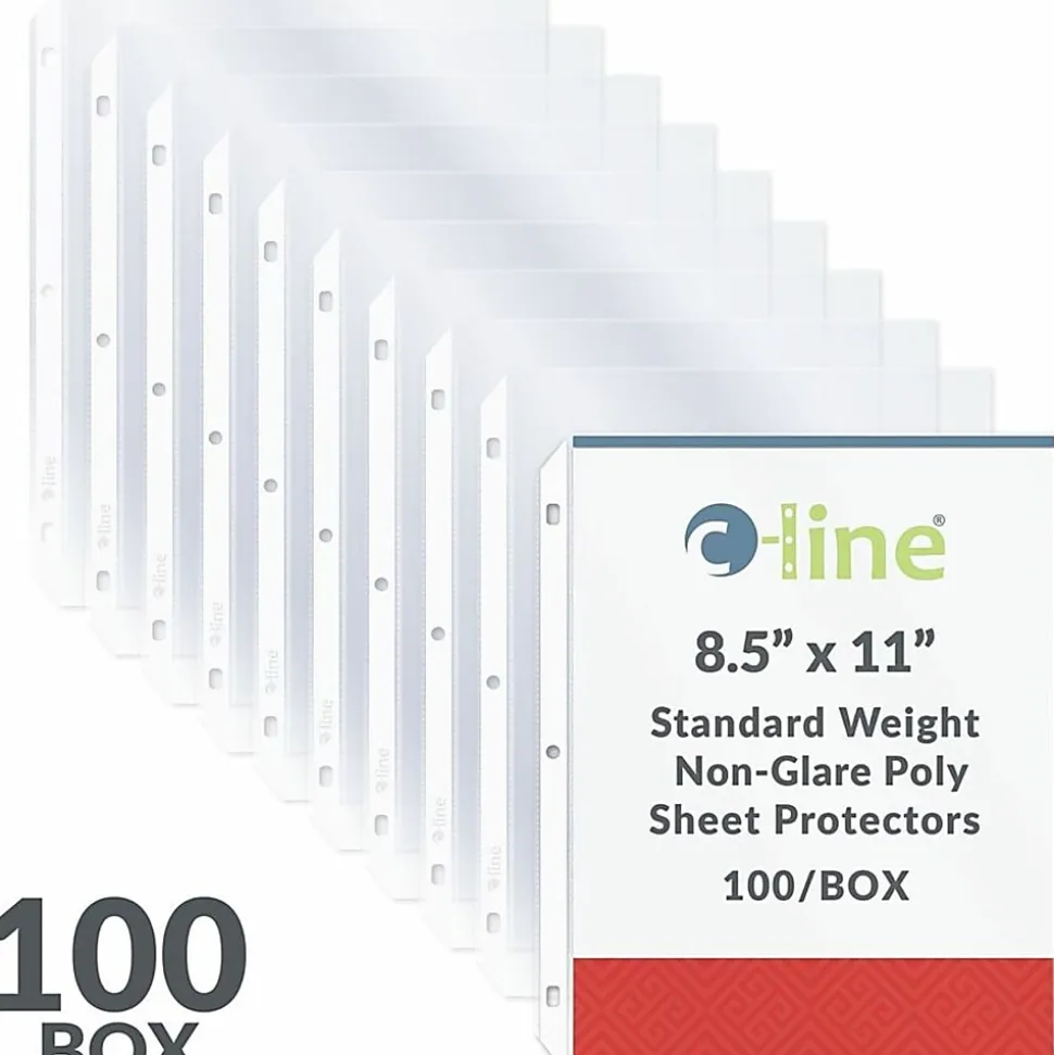 C-Line® Polypropylene Top-Loading Sheet Protectors, 8 1/2" x 11", Standard Weight, Nonglare, Box Of 100